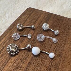 Silver and White Belly Button Ring Set